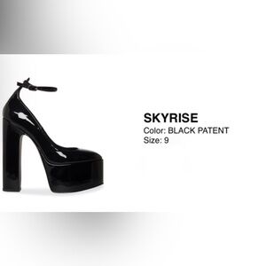 Steve Madden SKYRISE Black Patent Platform Heels with Ankle Buckle Strap, Size 9